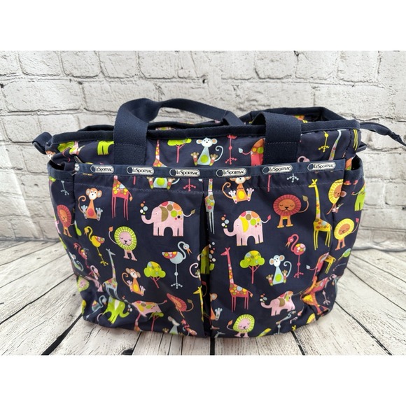 Handbags - Le‎ Sportsac Ryan Baby Bag Navy Zoo Animals Large *MISSING SHOULDER STRAP*